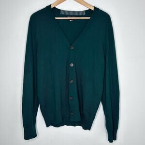 Banana Republic Men’s Kelly Green Cardigan Sweater Merino Wool Medium Grandpa